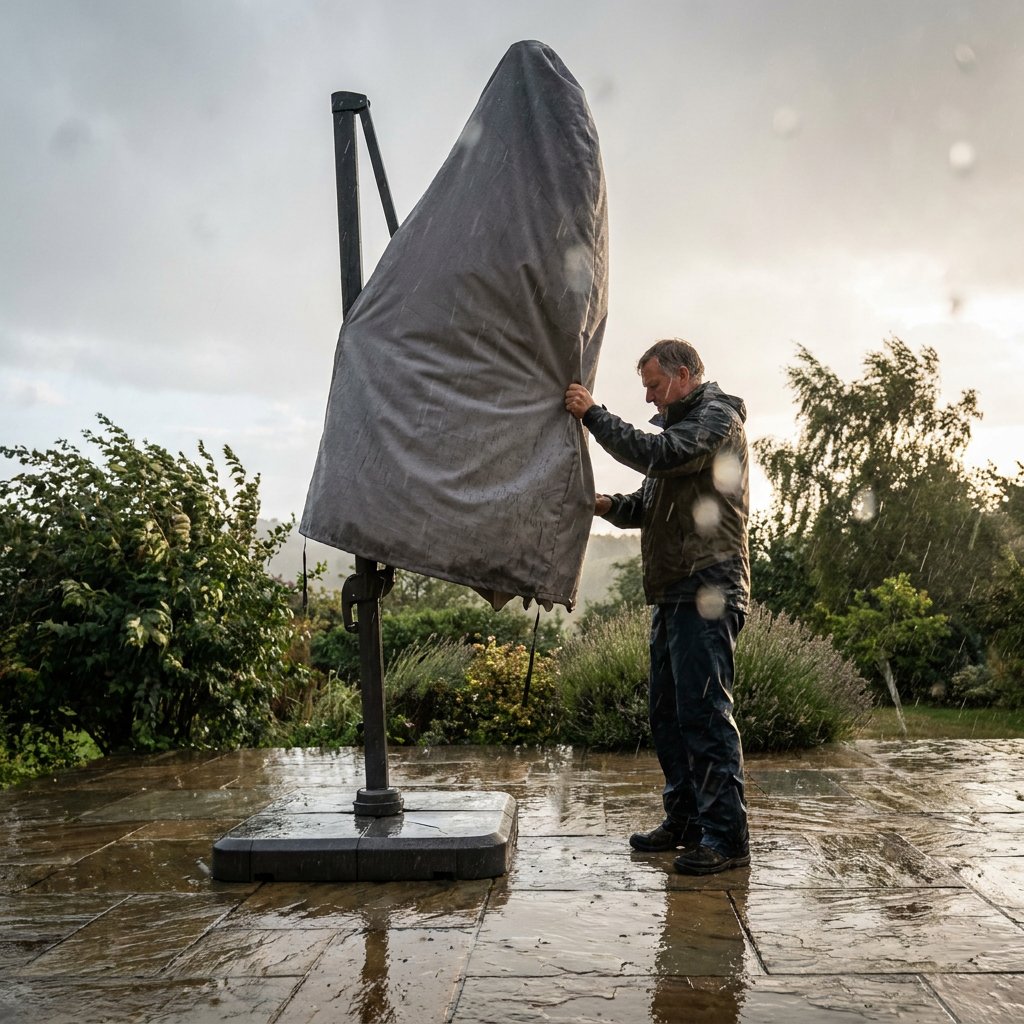Parasolhoes bij wind en regen
