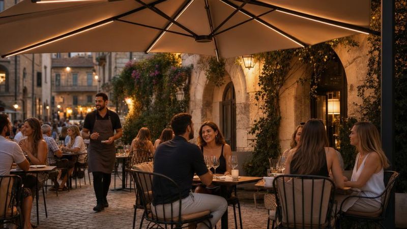 Zweefparasol horeca terras
