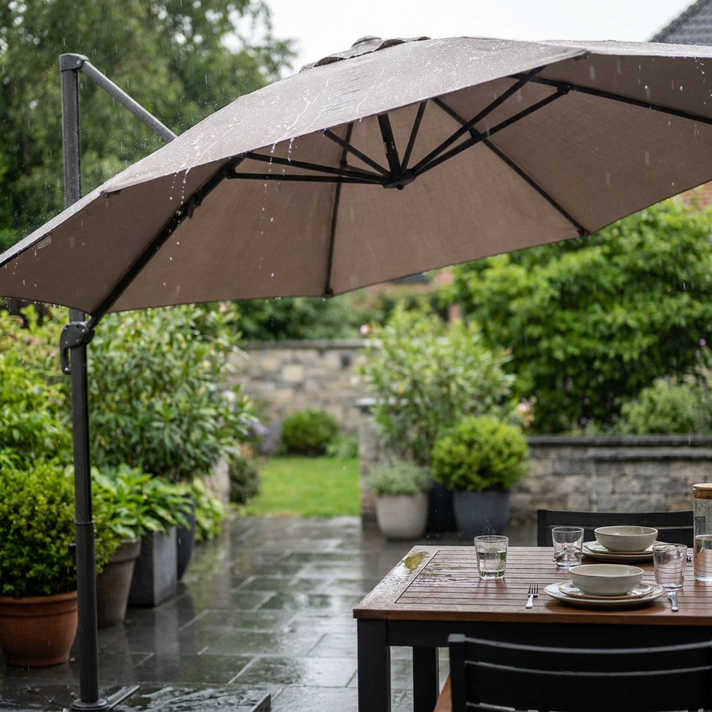 Is een zweefparasol regenbestendig?